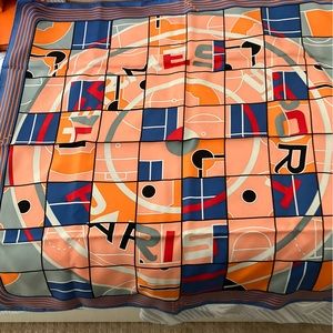 Hermes silk scarf 90 - coral, black, blue, orange, pink used - with original box